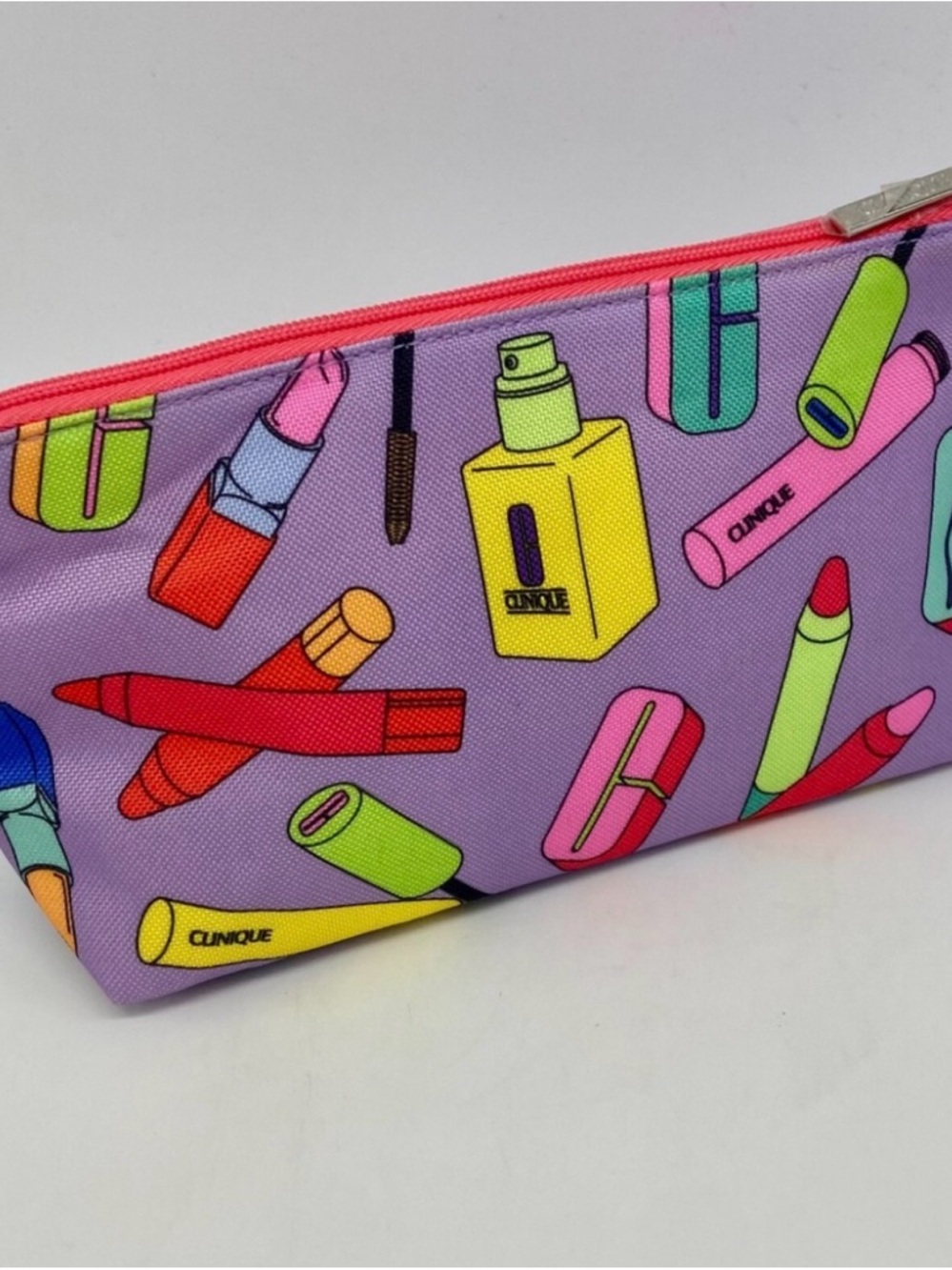 Clinique Lavender Cosmetic Pouch with Neon Makeup Print